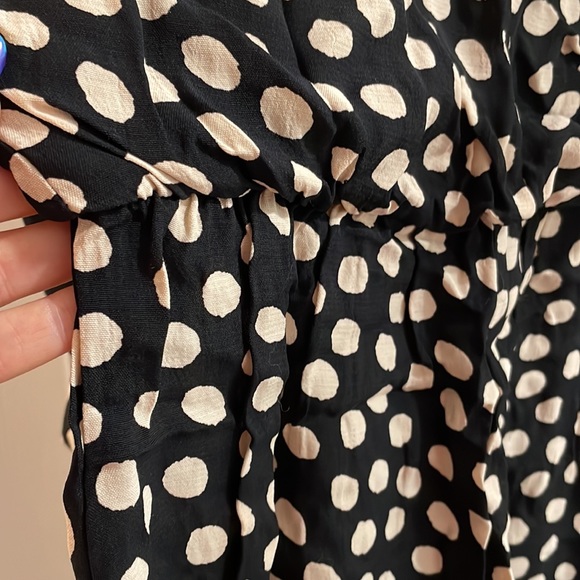 Zara polka dot 3/4 sleeves mini Fit Flare dress gold buttons down one arm  XS - Picture 9 of 12
